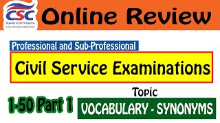 Civil Service Exam Reviewer 2024 Part 1  Vocabulary Synonyms CSC Reviewer 2024 [upl. by Yessak]