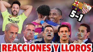 🤣😭 REACCIONES Y LLOROS DE LA CAVERNA AL FC BARCELONA 5 SEVILLA 1  DOBLETE DEL PICHICHI LEWANDOWSKI [upl. by Baryram687]