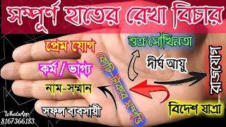 হাতের সম্পূর্ণ রেখা বিচার।palm reading in bengali palmistry video astrology palmistry hastrekha [upl. by Haimorej908]