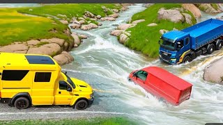 Cars vs Fast Flowing River and Fire Speed Bump 🔥 BeamNG Drive [upl. by Analart238]