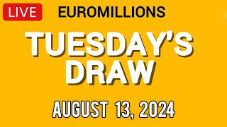 The National Lottery Euromillions Draw Live Results from Tuesday 13 August 2024  euro millions live [upl. by Preciosa]