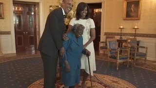 Watch 106yearold womans priceless reaction to meeting the Obamas [upl. by Fredek]