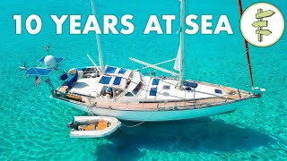 Living on a SelfSufficient Sailboat for 10 Years  FULL TOUR [upl. by Naugan]