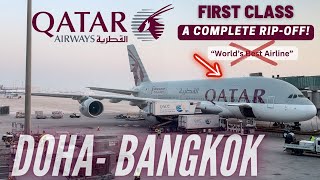 First Class Disappointment  Doha  Bangkok  Qatar Airways First Class  Airbus A380  Trip Report [upl. by Ahsinad]