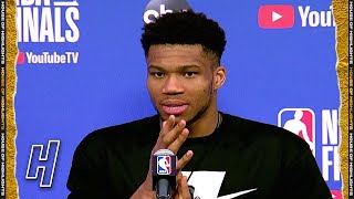 Giannis Breaks Down His BIG Block on DeAndre Ayton Postgame Interview  Game 4  2021 NBA Finals [upl. by Romalda208]