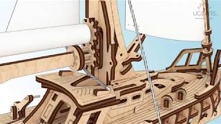 Assembly of Ugears Trimaran Merihobus  Lacing mainsail Part 6 Page 35 Picture 15 [upl. by Coke219]