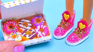 7 DIY Barbie Hacks and Crafts  Barbie Shoes Miniature Donuts and more [upl. by Cia990]