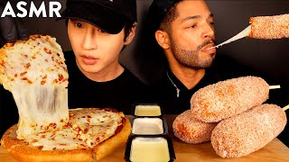 ASMR EXTRA CHEESY PIZZA amp MOZZARELLA CORN DOGS with PRINCE OF ASMR No Talking EATING SOUNDS [upl. by Hplodnar]