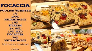 Focaccia s Raženim Integralnim Brašnom  Poolish fermentacija  Talijanska fokača s dodacima recept [upl. by Annoek]