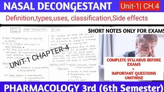 Nasal Decongestants complete  CH4 U1  pharmacology 6th semester [upl. by Shelburne523]