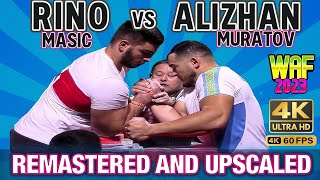 2023 WAF Rino Masic vs Alizhan Muratov remastered and upscaled 4K armwrestling [upl. by Ikairik]