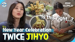 CC JIHYO making tteokguk in hanbok to celebrate the New Years Day TWICE JIHYO [upl. by Nwonknu489]