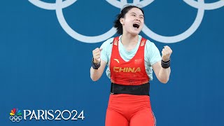 Luo Shifang sets THREE OLYMPIC RECORDS to win 59kg weightlifting gold  Paris Olympics  NBC Sports [upl. by Melisandra]