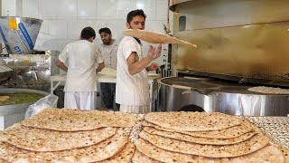 Baking tasty Taftoon bread in a semitraditional way in Isfahanbread making video [upl. by Constantia]