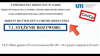 ZADANIE 717 Oblicz gęstość 23 ww roztworu HCl M  365 gmol UMED chemia chemistry [upl. by Hueston811]