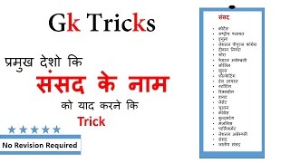 Gk Tricks  प्रमुख देशो कि संसद के नाम  SSC MPPSCUPSCRailway Exam [upl. by Ahsinar719]