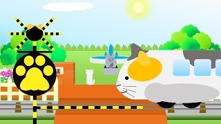 ねこ踏切ニャーニャーPART2  cat train and crossing  cartoon for Kids [upl. by Earej]