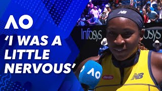 Coco Gauff shakes off her first round nerves with a win 2024 Australian Open  Wide World of Sports [upl. by Yssor641]