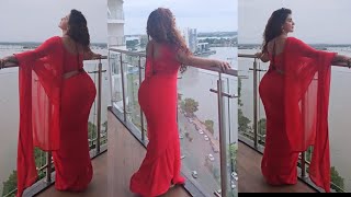 Malayalam Star Desi Diva Honey Rose Flaunts Her Curvy Looks in a Red Saree  Actress Stunning Video [upl. by Sierra]