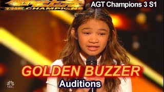 Angelica Hale wins Golden Buzzer sings Fight Song Audition Americas Got Talent The Champions 3 AGT [upl. by Ecitnerp]