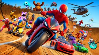 GTAV SPIDER  MAN 2 🏍️ FIVE NIGHTS AT FREDDYS POPPY PLAYTIME 3 Join in Epic New Stunt Racing🎢🪂💫 [upl. by Sobel542]