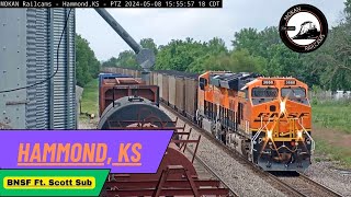 MOKAN Railcams Hammond Kansas BNSF Fort Scott Subdivision MP 9182 [upl. by Fachanan]