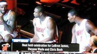 LEBRON JAMES D WADE BOSH LIVE CELEBRATION IN MIAMI HEAT ARENA 792010 [upl. by Arahset]