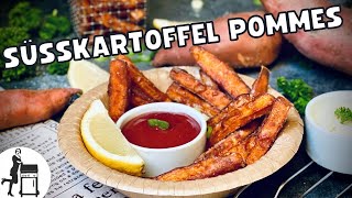 Süßkartoffel Pommes  außen kross amp innen fluffig  Die Frau am Grill [upl. by Poliard144]