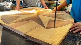 Extremely Elaborate Woodworking Process  Round Dining Table for 8 People With Strangely Sturdy Leg [upl. by Aienahs]