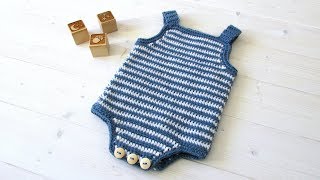 How to crochet a simple striped baby romper [upl. by Sherrer714]