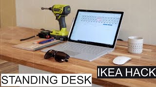 Build Floating Standing Desk Ikea Hack with HAMMARP Butcher Block Countertop [upl. by Agn]