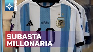 ¡Las camisetas de Messi en el Mundial de Qatar 2022 se subastan en Estados Unidos [upl. by Annodam937]