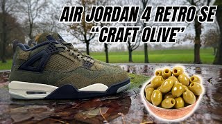 CAMO CARGOS AIR JORDAN 4 RETRO SE  quotCRAFT OLIVEquot ON FOOT AND REVIEW [upl. by Adohr21]