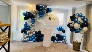 Blue amp Silver PARTY IDEAS WHITE ACRYLIC PARTY BACKDROP60TH birthday PARTY ideasBALLOON DECOR [upl. by Adnohsek]