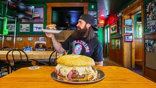 I ORDERED THE GIANT CORNED BEEF SANDWICH CHALLENGE AT A HAUNTED IRISH PUB  BeardMeatsFood [upl. by Ayekin]