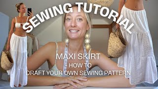 Gathered Maxi Skirt Sewing Tutorial  Draft your own sewing pattern [upl. by Borroff]