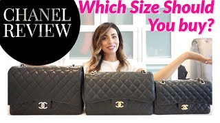 Review  Chanel Classic Double Flap  comparing Maxi vs Jumbo vs Medium Large  Lambskin vs Caviar [upl. by Jenei448]