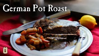 1780s Dutch Oven Pot Roast with Bacon Sour Cream  and Carrots [upl. by Oleic]