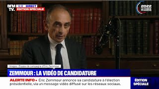 Éric Zemmour quotJai décidé de me présenter à lélection présidentiellequot [upl. by Eirlav894]