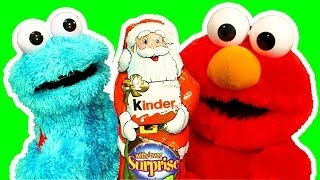 Cookie Monster Eats Kinder Surprise Santa Elmo Makes Surprise Toy [upl. by Eninej]