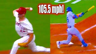 Ben Joyce FASTEST 1055 mph fastball strikeout pitch on Tommy Edman  Angels vs Dodgers Highlights [upl. by Natsrik413]