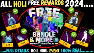 HOLI EVENT FREE FIRE 2024 FREE BUNDLE amp MORE HOLI REWARDS 2024 HOLI MISSION KAISE COMPLETE HOGA [upl. by Cornelle]