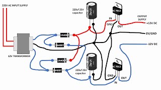 220V AC to 12V DC Dual Power Supply Circuit Diagram [upl. by Firmin939]