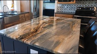 Louise Blue Quartzite Island and Leathered Granite Countertops [upl. by Eehsar]