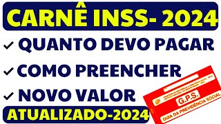 NOVOS VALORES DO CARNÊ DO INSS 2024  CONTRIBUIÇÃO AUTÔNOMO FACULTATIVO BAIXA RENDA 20 11 5 [upl. by Hpeseoj787]