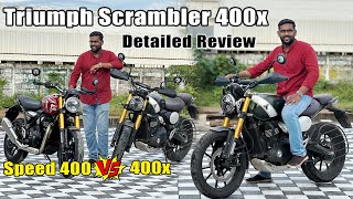 Speed 400 vs Scrambler 400 x 🔥 Triumph Scrambler 400 X review in Tamil  Triumph bikes  Motorvibe [upl. by Eledoya]