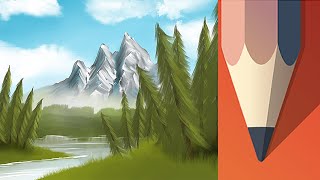 Simple and easy landscape tutorial  Autodesk Sketchbook Mobile [upl. by Dougal]