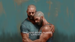 Celebrating Love Muscular Bearded Couple Embrace  Paintstorm Studio Digital Painting TimeLapse [upl. by Renrut]