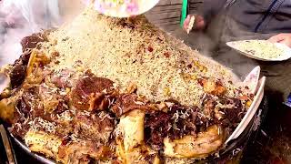 Peshawari Kabuli Pulao  Afghani Zaiqa Chawal  Giant Meat Pulau Mountain  Street Food Peshawar [upl. by Solegnave]