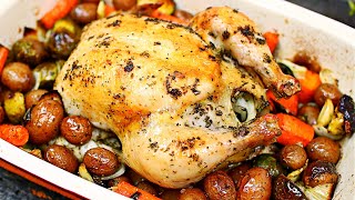 One Pan Roast Whole Chicken and Vegetables Recipe  How to Roast a whole Chicken [upl. by Voleta]